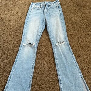American Eagle Outfitters Light Blue Distressed Flare Jeans
